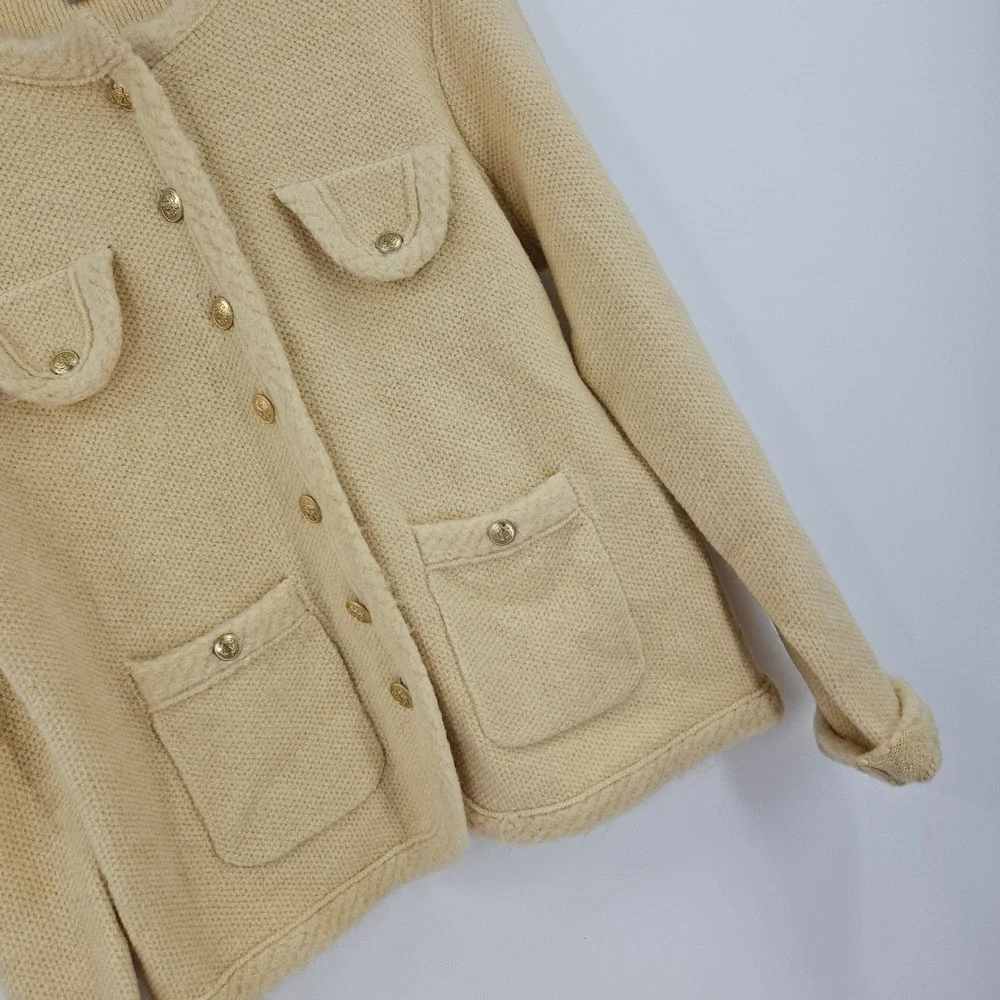 J. Crew Textured Sweater Lady Jacket Cream Gold Buttons Wool Alpaca Preppy S